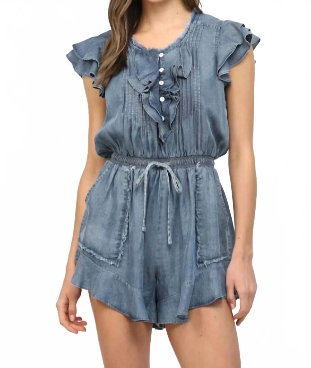 NEW FATE fray detail romper in blue